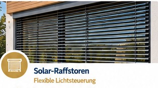 Solarbetriebene Raffstoren mit verstellbaren Lamellen